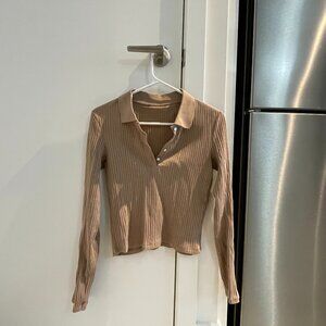 Long sleeve, button-up, beige shirt (small)